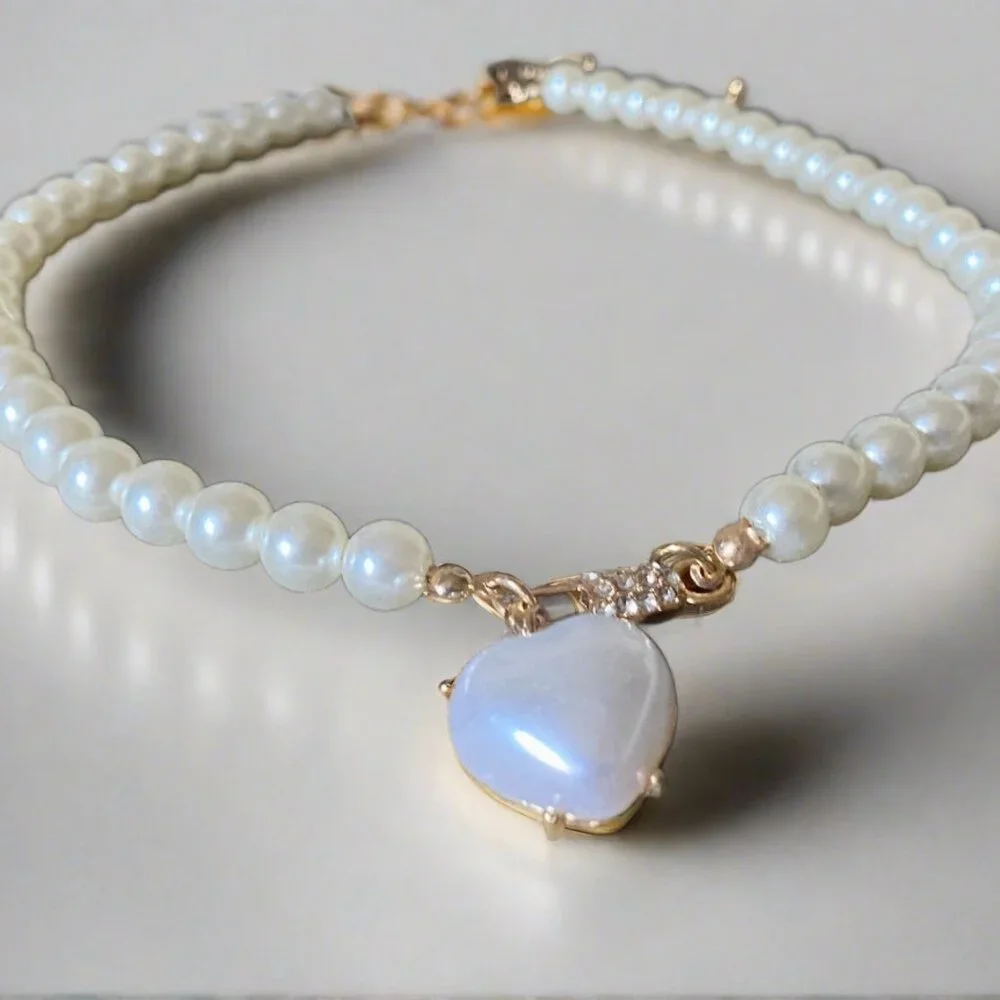 Bark Fifth Avenue Heart & Pearl Pet Necklace – Size L – NWT
